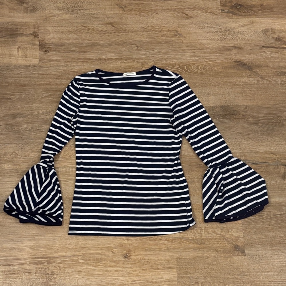 Navy and White Striped Bell Sleeve Top
